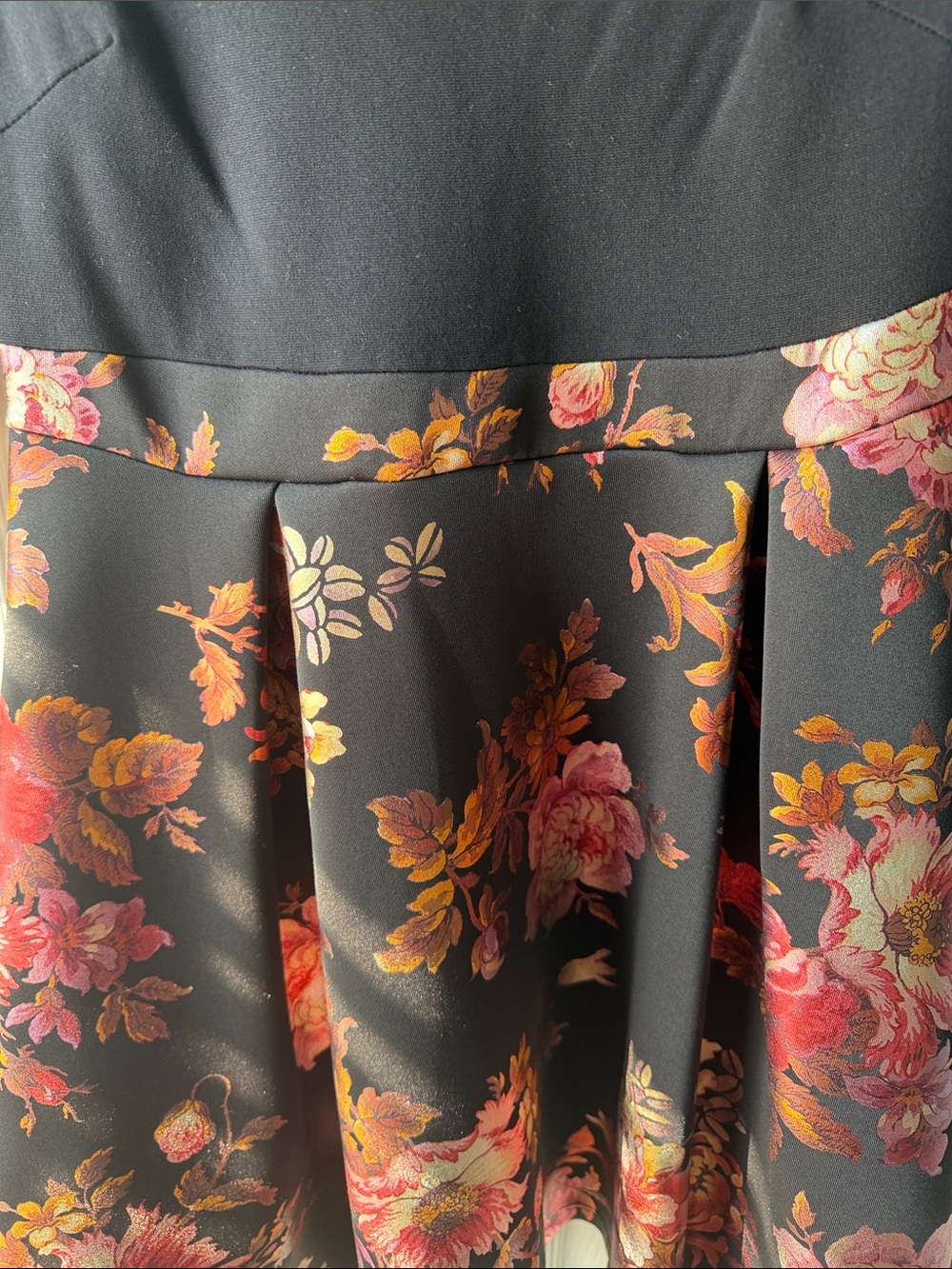 Black Floral Fit & Flare Mini Dress with Pink Rose Print - Picture 3 of 3